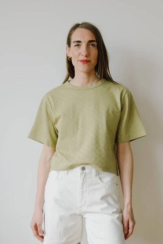 cropped tonal check t-shirt - seafoam green