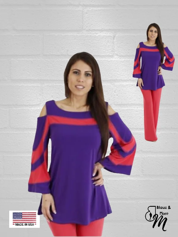 BLACK FRIDAY Cold Shoulder Color Block 3/4 Sleeves Top - T504