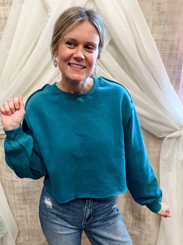 Teal Cropped Sweatshirt