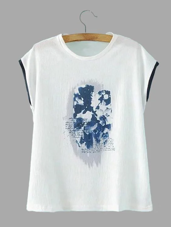 Custom Round Neck Floral Print White T-Shirts