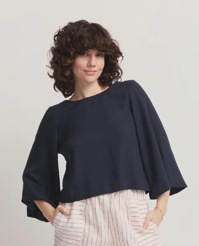 Dione Open Back Blouse - Navy