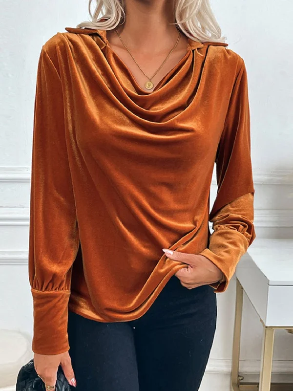 Terracotta Ruched Long Sleeve Blouse | Fall Fashion | Holiday Blouses