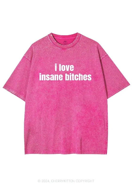 I Love Insane Bxxches Y2K Valentine's Day Washed Tee Cherrykitten