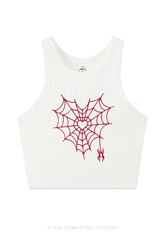 Heart Spider Web Y2K Valentine's Day Crop Tank Top Cherrykitten