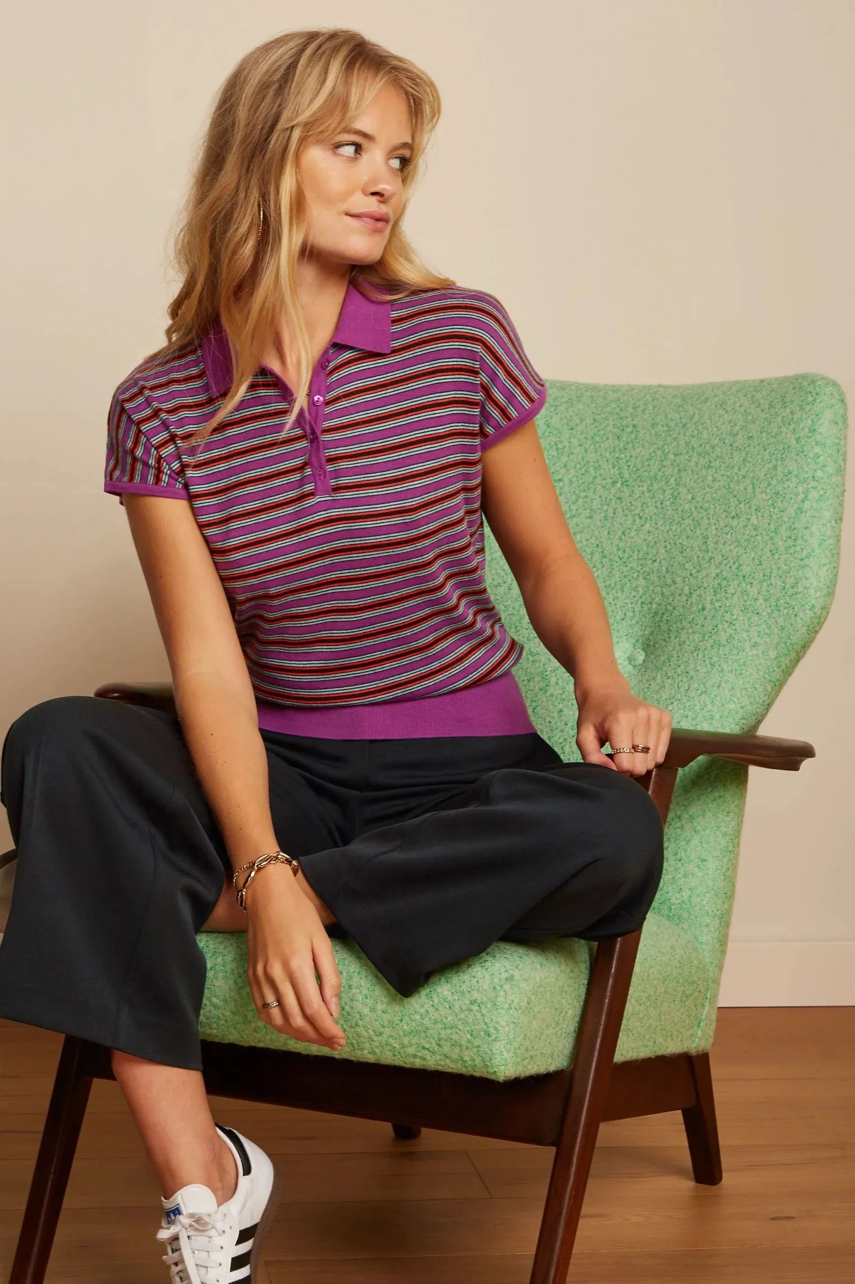 King Louie Ann Polo Top Bee Stripe in Sparking Purple