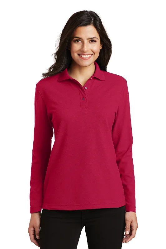 Port Authority Womens Silk Touch Wrinkle Resistant Long Sleeve Polo Shirt - Red