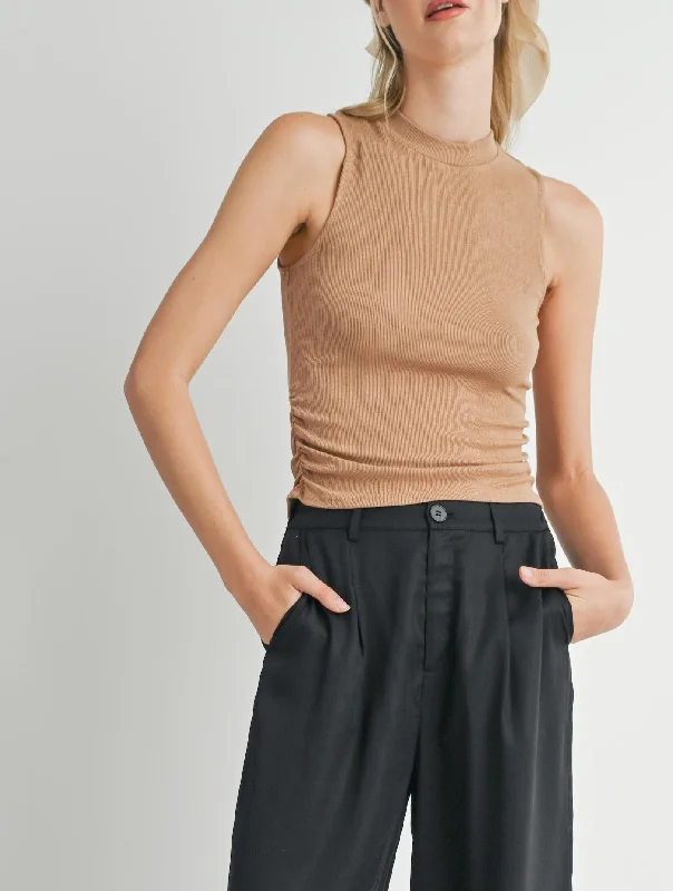 Sadie & Sage, Ronan Mock Neck Ruched Knit Tank