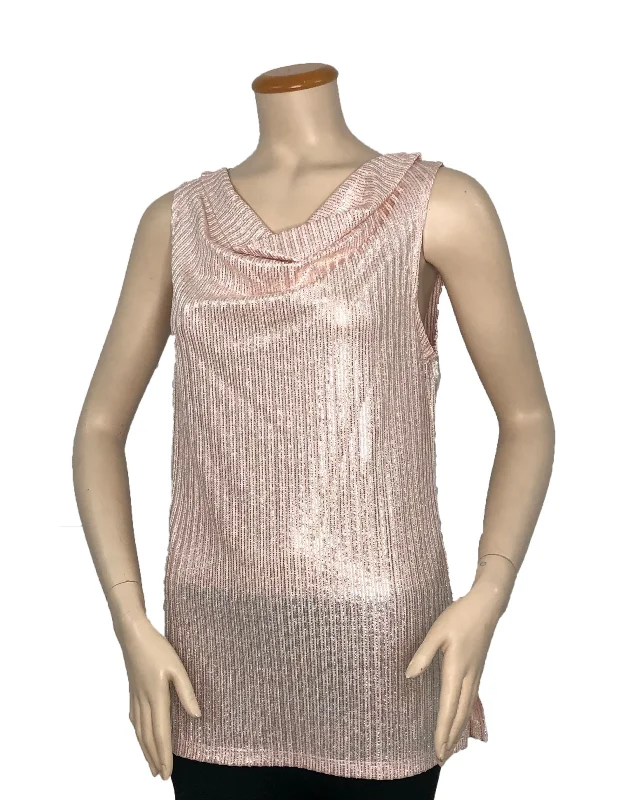 Sleeveless Crawl Neck Shimmer Glitter Top-T556