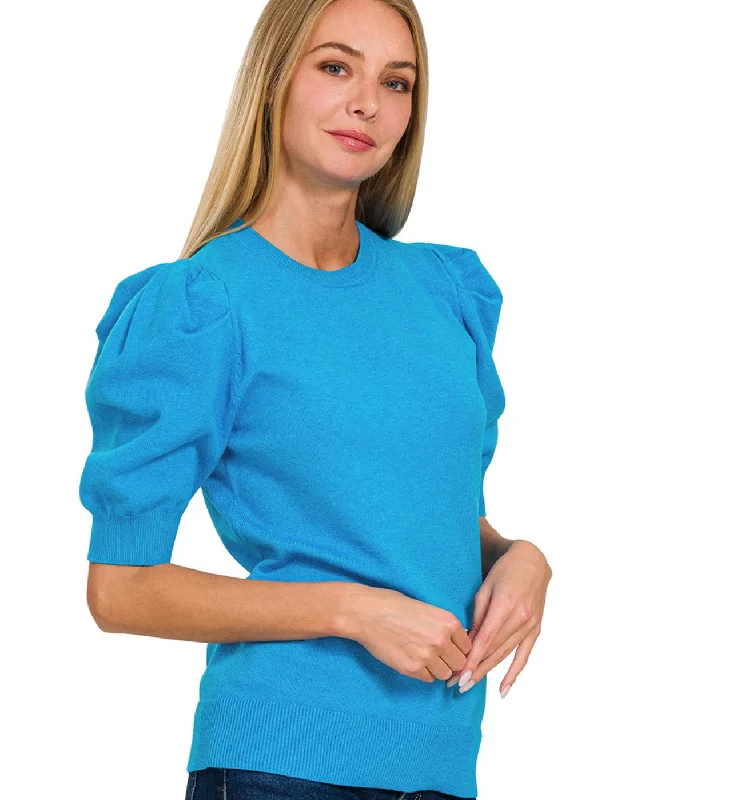 Viscose Puff Short Sleeve Sweater Top