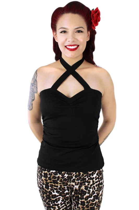 Black Criss Cross Halter Top XS-3XL #BKCCH