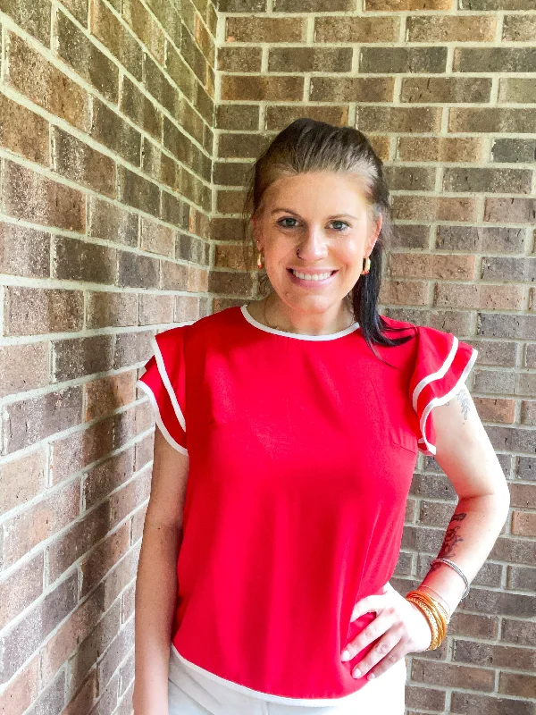 White Trimmed Red Top