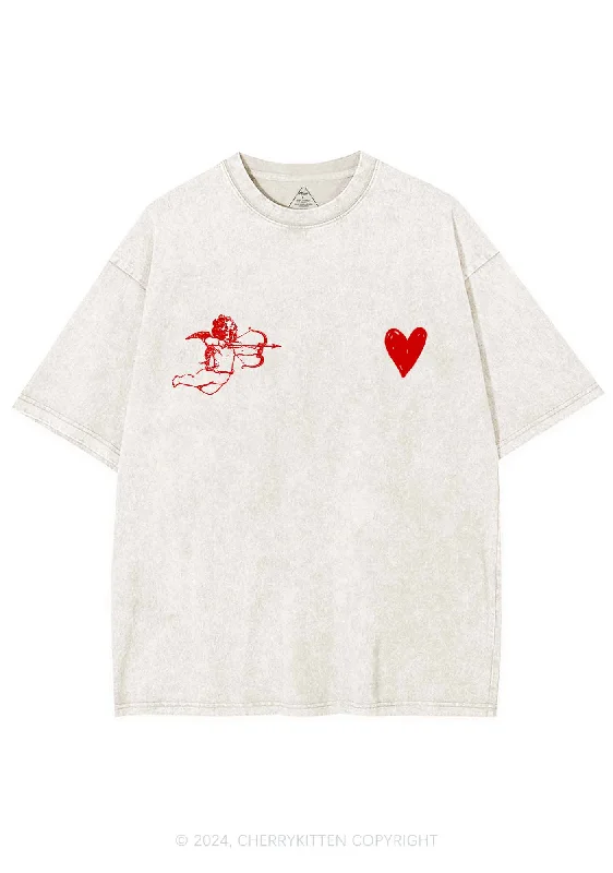 Cupid Red Heart Y2K Valentine's Day Washed Tee Cherrykitten