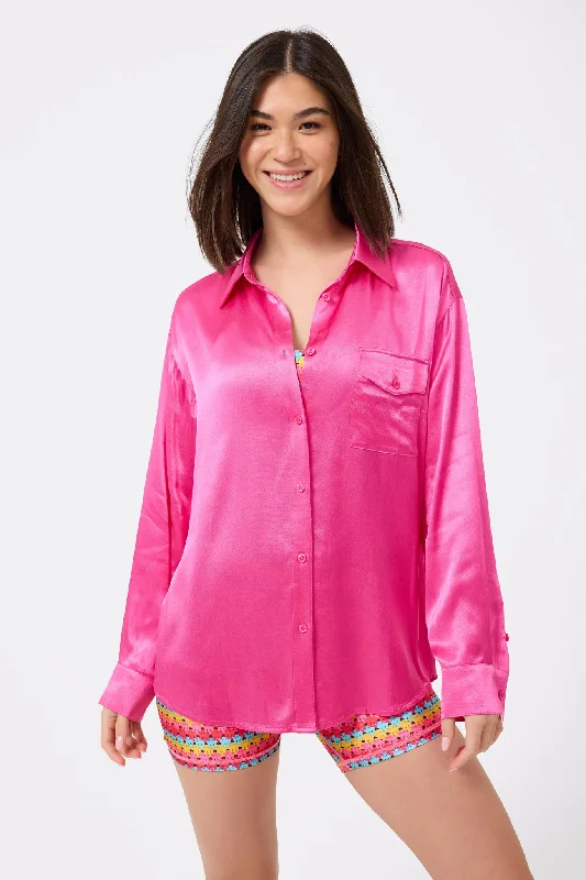 Silk Button Down in Terez Pink