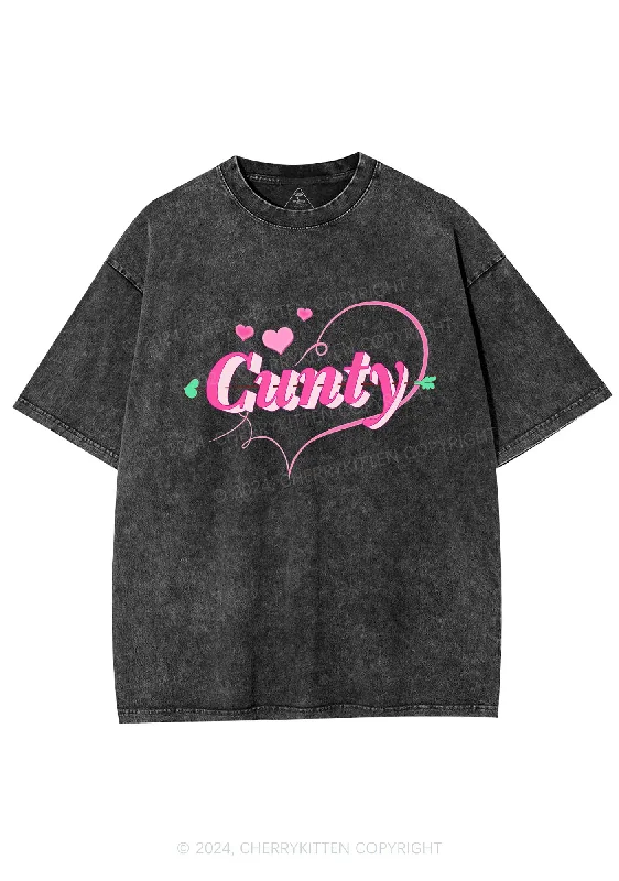 Cunty Pink Heart Y2K Valentine's Day Washed Tee Cherrykitten