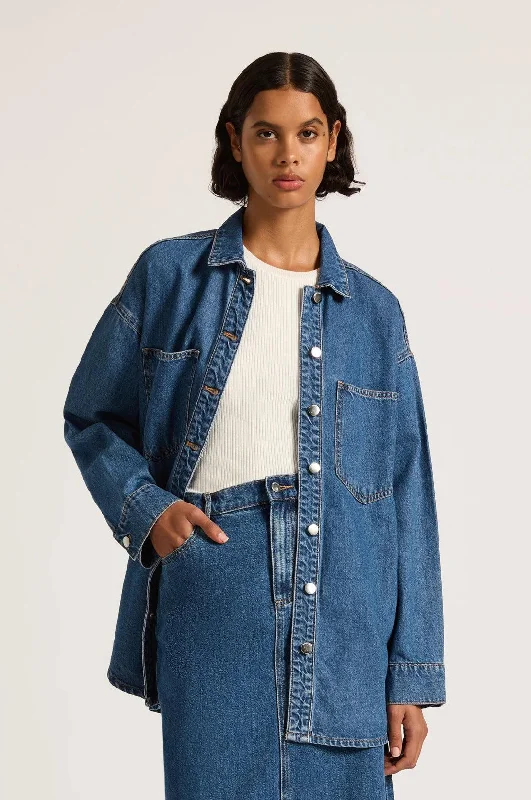 Nude Lucy Organic Denim Overshirt in Vintage Blue