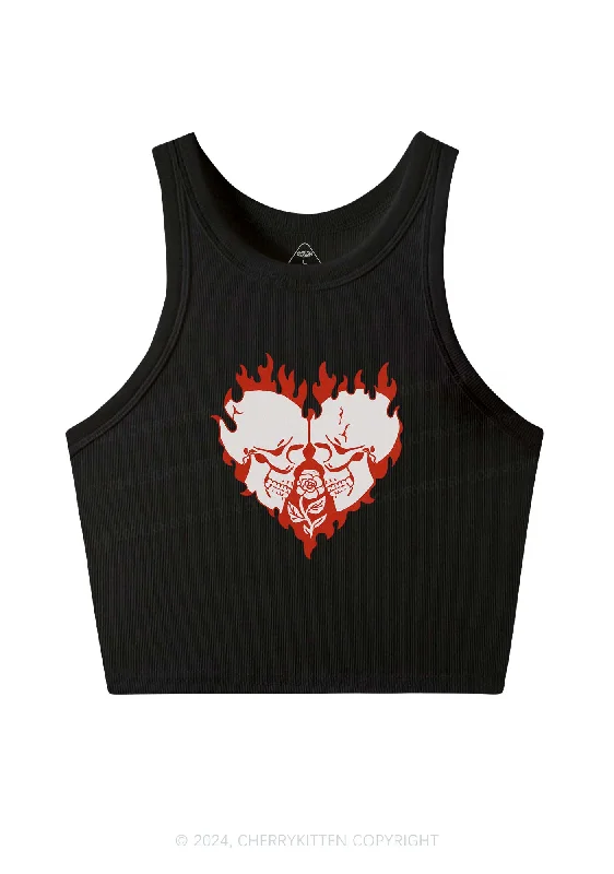 Heart Skull Y2K Valentine's Day Crop Tank Top Cherrykitten